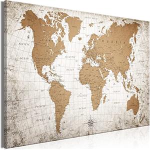 murando - Mappamondo 120x80 cm 1 Part Lavagna Di Sughero & Quadro Su Tela TNT XXL Stampa Bacheca in Sughero Quadro Con Tappo Immagini Decorazione da parete Ufficio Terra Marrone Beige k-C-10001-p-a