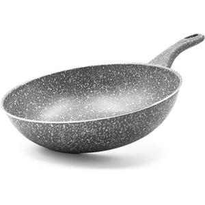 Zanetti - Pietra Rara, Padella da Wok in Alluminio Effetto Pietra, Manico Soft Touch, Diametro 28 cm, Made in Italy