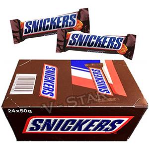 Snickers Barretta al Cioccolato con Caramello e Arachidi Tostate - Confezione da 24 Barrette da 50g