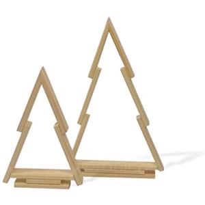 Floranica Albero di Natale Set di 2 in Legno di Pino Non Trattato Decorazione Natalizia Alternativa Addobbi Natalizi Albero di Natale da Tavola Espositori Decorativi per Natale