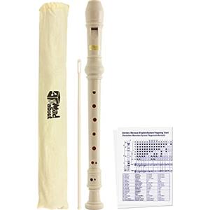 Mad About MA-REC07 Flauto soprano, flauto dolce in tre pezzi per principianti e studenti, con borsa, scovolino per pulizia, tabella per diteggiatura - Bianco
