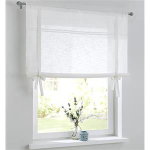 Kutti Vicky tenda a pacchetto bianca effetto lino con pizzo a orlo cavo, coulisse, tenda country per cucina, cotone, tenda con lacci, tenda a rullo, larghezza 80 cm x altezza 100 cm