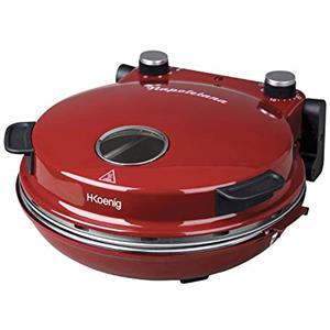H.Koenig NAPL350 Forno per Pizza Napoletana, Temp max 350°, Piatto in ceramica diam 32 cm, Timer fino a 15min, 1200W, Rosso