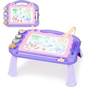 Sarsumir Lavagna Magnetica per Bambini, Lavagnetta Magica Portatile Tavola da Disegno Cancellabile Colori con 4 Francobolli e 1 Penna, Giocattoli Educativi per 3 4 5 Anni Bambini, Viola