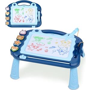 Sarsumir Lavagna Magnetica per Bambini, Lavagnetta Magica Portatile Tavola da Disegno Cancellabile Colori con 4 Francobolli e 1 Penna, Giocattoli Educativi per 3 4 5 Anni Bambini, Blu