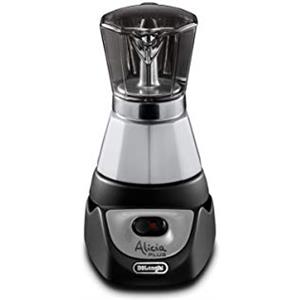 De'Longhi Alicia PLUS EMKM4.B Caffettiera Moka Elettrica 2-4 Tazze, Caffè caldo per 30 minuti, Spegnimento automatico, Risparmio energetico, Facile da usare e da pulire, Nero/Argento