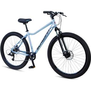 Schwinn - Mountain bike Fleet da donna, pneumatici da 27,5 pollici, telaio in lega leggera da 17 pollici, sospensione anteriore, 9 velocità, freni a disco, celeste