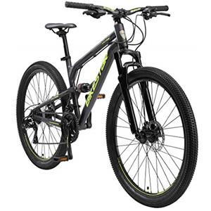 BIKESTAR MTB Mountain bike sospensione completa in alluminio, freni a disco, 26 | Bicicletta MTB telaio 16 cambio Shimano a 21 velocità | Nero