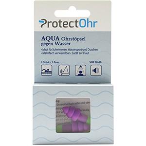 ProtectOhr - Tappi per le orecchie Aqua, confezione da 2 tappi per le orecchie, tappi in silicone riutilizzabili, ideali per nuoto, doccia, sport acquatici, surf, protezione dell'udito dal rumore,