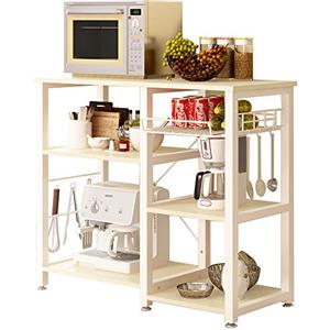 SogesHome Scaffale da Cucina, 3 +4 Supporto per Forno a Microonde con Ripiani, Mobile Cucina salvaspazio con cesti in Filo Metallico, 90 * 40 * 83 cm, Acero Bianco W5S-MO-Sh