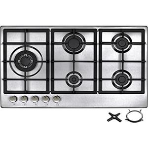 Phönix Germany Phönix PS-901LT Piano cottura a gas da incasso, in acciaio inox, 5 piastre di cottura autosufficienti (piano cottura a gas indipendente/da incasso), con inserto wok + croce a gas