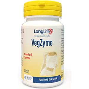 LongLife® VegZyme | Enzimi digestivi vegetali | Amilasi, proteasi, lipasi, cellulasi e lattasi | Supporto completo alla digestione | Fino a 2 mesi di trattamento | Vegano e senza glutine