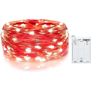 Gcstnn Luci a Batteria Esterno, 3M 30LED Catena Luminosa Rame filo Catene Luminose Lucine Fata Luci con timer per per camere, terrazze, Halloween, Natale, decorazione (Rosso)