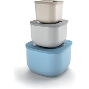 Guzzini Store&More Kitchen Active Design Set 3 Contenitori Alti Ermetici per Frigo/Freezer/Forno A Microonde, 19.5 x 19.5 x 12.3 cm, Multicolore