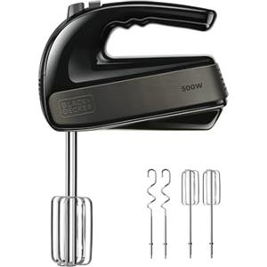 BLACK+DECKER BXMX500E - Sbattitore elettrico da 500W, 2 ganci per impastare, 2 fruste per montare, smontabili, 5 velocità + turbo