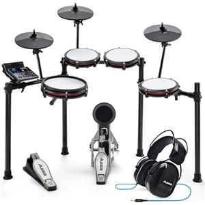 Alesis Nitro Max Batteria Elettronica con Pelli Mesh Silenziose, Rullante a Doppia Zona da 10, Bluetooth, 440+ Suoni Autentici, Drumeo, USB Midi, Pedale Grancassa e Cuffie per Batteristi