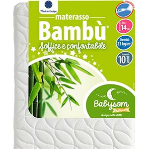 Babysom - Materasso Lettino Bambino | Per Neonato - Bambù Naturale - 60x120 cm - Altezza 14cm - Antiacari - Antisoffoco e Traspirante - Sfoderabile - Garanzia 10 anni