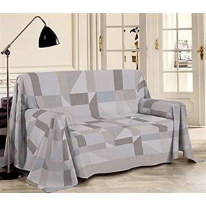 HomeLife Telo Copridivano 2 Posti in Cotone [180X290 cm] Made in Italy | Copritutto per Poltrona e Divano | Arredo Casa Estivo | Fantasia Geometrica Beige