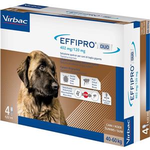 Virbac Effipro Duo Antiparassitario per Cani 40-60 Kg - 4 Pipette con Fipronil e Piriproxifene