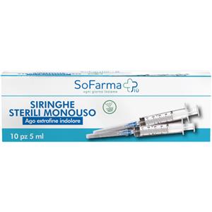 SOFARMAPIU' Siringa Sterile Monouso 5ml con Ago Extrafine G23 - Confezione da 10 Pezzi