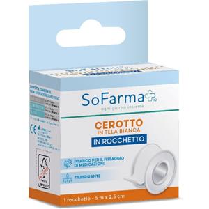 SoFarma Rocchetto in Tela Bianca 5x2,5 cm - Cerotto Ipoallergenico e Traspirante per Medicazioni