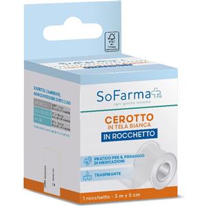 SoFarma Cerotto in Tela Bianca 5x5 cm - Rocchetto Ritagliabile, Traspirante e Ipoallergenico