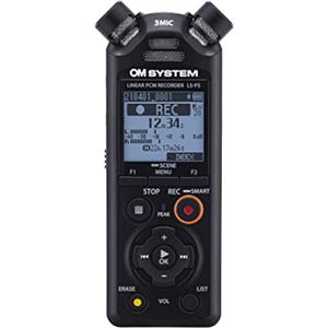 Olympus Registratore audio ad alta risoluzione OM SYSTEM LS-P5 con sistema a 3 microfoni Tresmic II, controllo direzionale vaste, per il monitoraggio tramite cuffie e smartphone. 16 GB, usb2.0 b