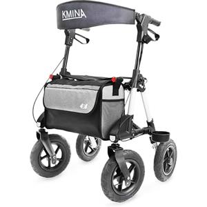 KMINA PRO - Deambulatore per Anziani 4 Ruote Grandi da Esterno, Roller con Seduta, Ruote Pneumatiche, Struttura Robusta
