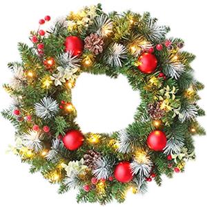 Bseical Ghirlanda Natalizia Per Porta Con Luci, Corone Natalizie Da Addobbare, Ghirlande Natale Per Esterno Luminosa, Decorazioni Natalizie Per La Casa Per Albero Porta Ingresso Camino Led A Batteria (35CM)