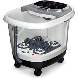 GYMAX Pediluvio Idromassaggio Elettrico con Funzione di temporizzazione, Massaggiatore Piedi con Idromassaggio Plantare e Riscaldamento dell'Acqua, 44x36x36 cm (Grigio)