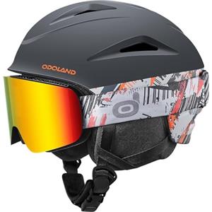 Odoland Casco da Sci Colorato con Occhiali da Sci, Unisex Casco Sportivo Invernali con Maschera da Sci con 10 fori di Ventilazione, Fodera Rimovibile, per Adulti e Giovani, Blu Scuro, M