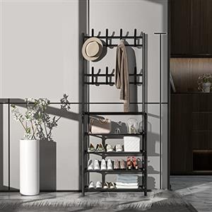 LEMCC Appendiabiti Moderno, Appendiabiti da Terra, Scarpiera da Ingresso e Appendiabiti, Appendiabiti da Ingresso con Panca per Scarpe, Appendiabiti in Metallo per Appendere Indumenti,(60 cm 4 strati Nero)