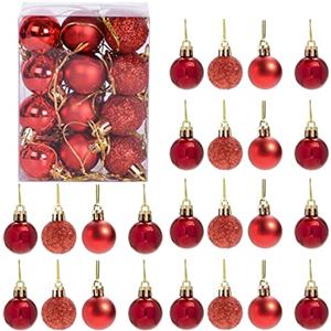 SHATCHI 30 mm/24 palline di Natale infrangibili rosse, decorazioni per albero di Natale, palline ornamentali da appendere per le vacanze, lucide, opache, glitterate