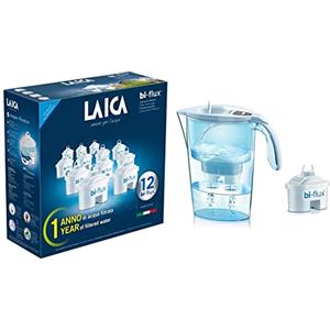 Laica F12M Bi-Flux Cartucce Filtranti per Il Trattamento dell'Acqua, Confezione da 12 Cartucce, Bianco, 10 X 9.6 X 5.3 Cm & J31Af Stream Line Caraffa Filtrante, Plastica
