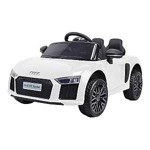 TOYSCAR Macchina Elettrica per Bambini Audi R8 Spyder Full Optional Auto Elettrica per Bambini Telecomandata Sedile in Pelle Porte Apribili Doppio Motore Elettrico 12V Bianca