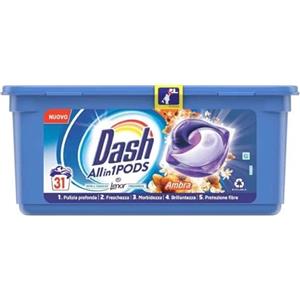 Dash Ecodosi Detersivo Bucato Lavatrice All in 1 Ambra, 1 confezione da 31 Pods
