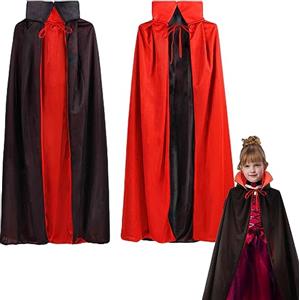 Wishstar Vampiro Collo Alto Mantello Rosso Nero 90cm, Mantello Vampiro Reversible Nero e Rosso, Halloween Costume Bambino Cloak, Vestiti di Halloween Devil Goth Vampire, Costume Vampira Per Bambini e Adulti