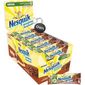 CAIYA Nestle Nesquik Maxi Choco Barretta di Cereali con Doppio Cioccolato a Latte Box 24x25g con Portachiavi CAIYA®