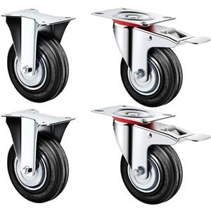 Kippen 1603AX - Set di 4 Ruote Industriali Diametro 75 mm. 2 Con Piastra Fissa + 2 Con Piastra Girevole e Freno
