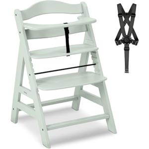 hauck Seggiolone Pappa in Legno Alpha+ - Seggiolone Evolutivo da 6 mesi fino a 90 kg - Sedia Evolutiva con Barra Frontale, Cintura Inguinale e a 5 Punti - Legno Certificato FSC® - Menta