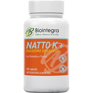 Biointegra Nattokinase ad alto dosaggio, formula unica con Bromelina e Papaina, 60 capsule vegan da 100 mg ciascuna (24.000 FU/g), no additivi, senza glutine, no OGM
