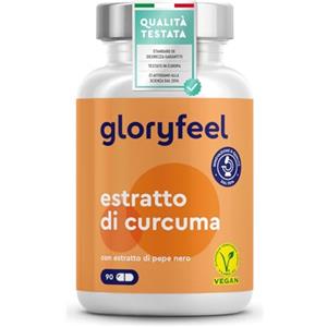 Gloryfeel Curcuma Bio 95%, in Polvere con 11100mg di Curcumina + Piperina Plus in Capsule, Integratore con Estratto di Curcuma Ad Alto Dosaggio, 11100mg per capsula, 90 Capsule