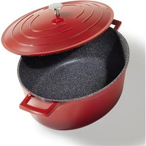 STONELINE Casseruola Ovale 32 cm, 6,6 L, Rostiera Cocotte con Coperchio, Pentola Alluminio Pressofuso Rivestimento Antiaderente con Particelle di Pietra, A Induzione Forno, Ciliegia