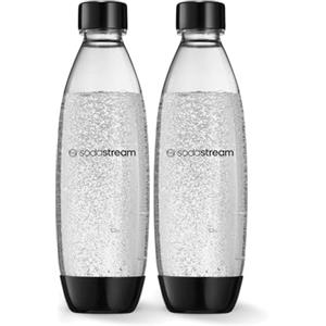 SodaStream Bottiglie d'acqua sottili riutilizzabili da 1 litro, lavabili in lavastoviglie, confezione da 2 per acqua frizzante Spirit, Terra, Art e Source, per sapori SodaStream, 2 x 1 litro, nero