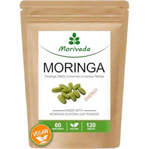 MoriVeda Moringa Energy Tabs 950mg I pellet pressati vegani I prodotto naturale puro in qualità oleifera I 120 compresse