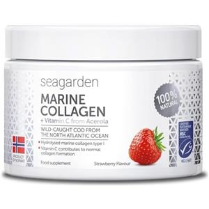 Seagarden Collagene Marino in Polvere 150 g - Da Merluzzo Artico Norvegese Selvatico, Con Vitamina C, Integratore per Pelle, Capelli, Ossa, Articolazioni - Gusto Fragola