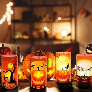 DONGSZQ Lanterne da Tavolo per Halloween,8 Pezzi Halloween Candele Paralumi Decorazione,Con Corvo,Ragno,Zucca,Strega-Motivo,Decorazione Horror di Halloween per Interni, Adatto per Lumini o Candele (B)