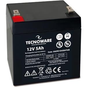 Tecnoware Power Systems Tecnoware Batteria Ermetica al Piombo 12 V Capacità 5 Ah, per UPS, Sistemi di Videosorveglianza e Allarme, Attacco Faston 6.3 mm , Dimensioni 9 x 10 x 7 cm