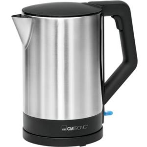 Clatronic WKS 3692 - Bollitore elettrico da 1,5 l, elemento riscaldante nascosto in acciaio INOX, spegnimento automatico, stazione base con avvolgicavo, 2200 W, colore: Nero/Acciaio INOX