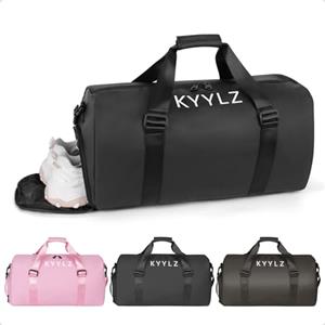 KYYLZ Borsone Palestra Uomo & Donna, Borsone da Viaggio con Tracolla Regolabile, Porta Scarpe e Tasca Umida, Idrorepellente, Borsa Sportiva da Piscina, Mare, Palestra e Tempo Libero, 32L, Nero